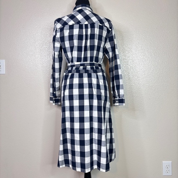 J. Crew Gingham Tie-waist Poplin Shirtdress Navy Size 8 - Picture 4 of 11